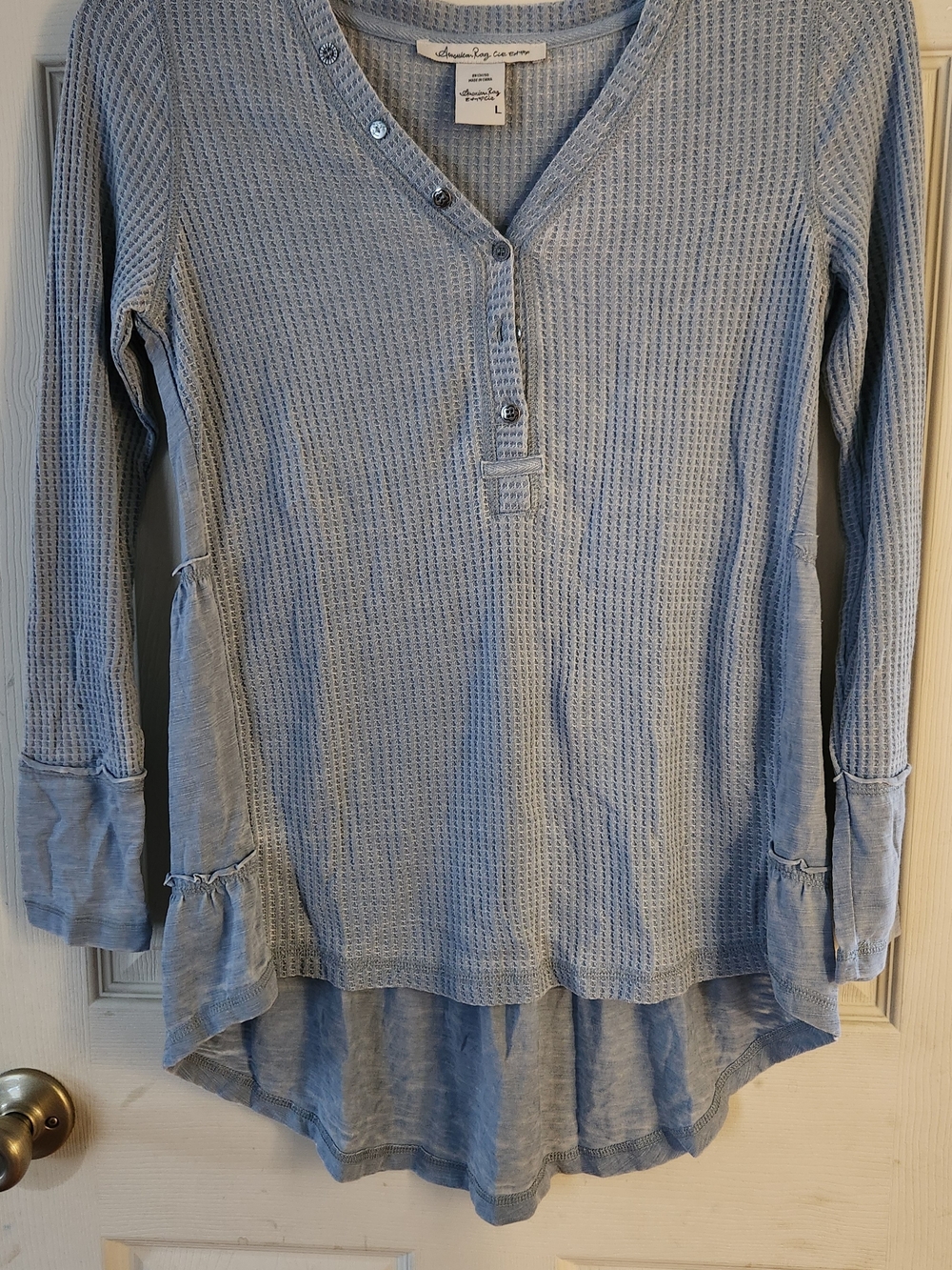 American Rag Light Blue Waffle Knit Henley Tunic Top